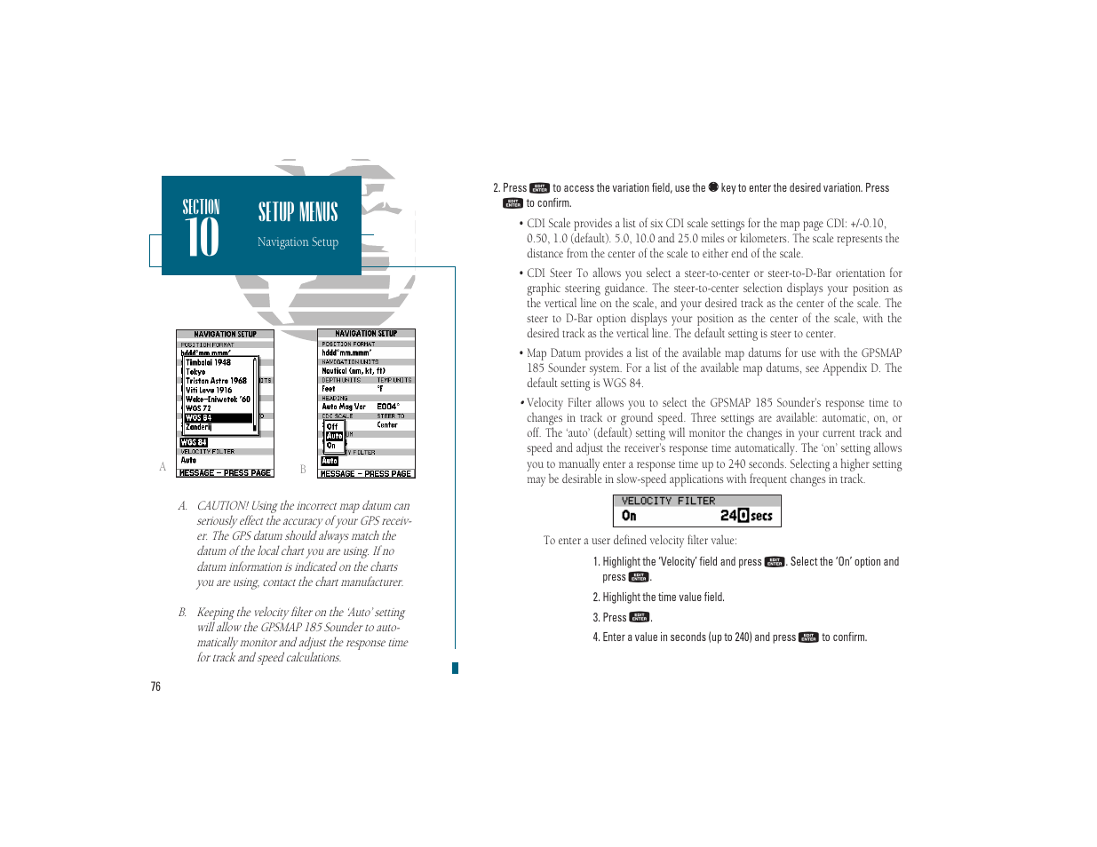 Setup menus | Garmin GPSMAP 185 Sounder User Manual | Page 86 / 110