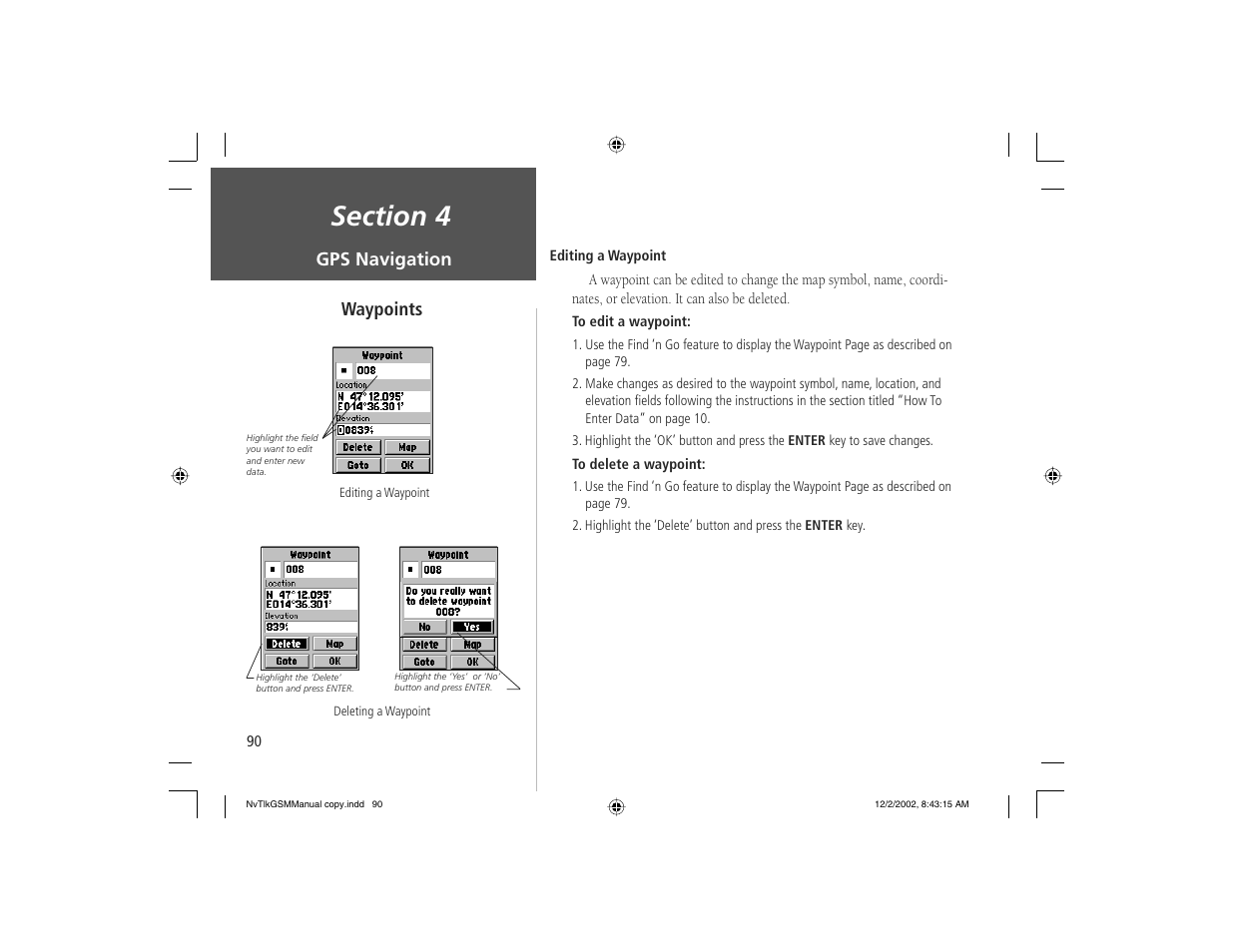 Gps navigation waypoints | Garmin NavTalk GSM User Manual | Page 100 / 130