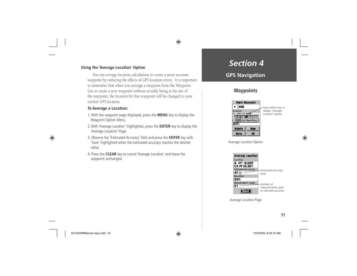 Gps navigation waypoints | Garmin NavTalk GSM User Manual | Page 101 / 130