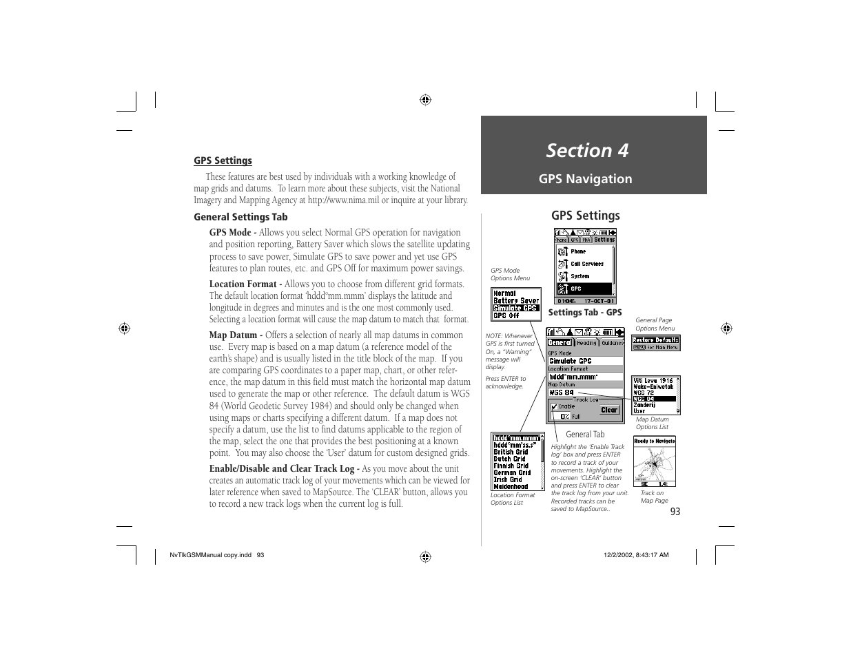 Gps navigation gps settings | Garmin NavTalk GSM User Manual | Page 103 / 130