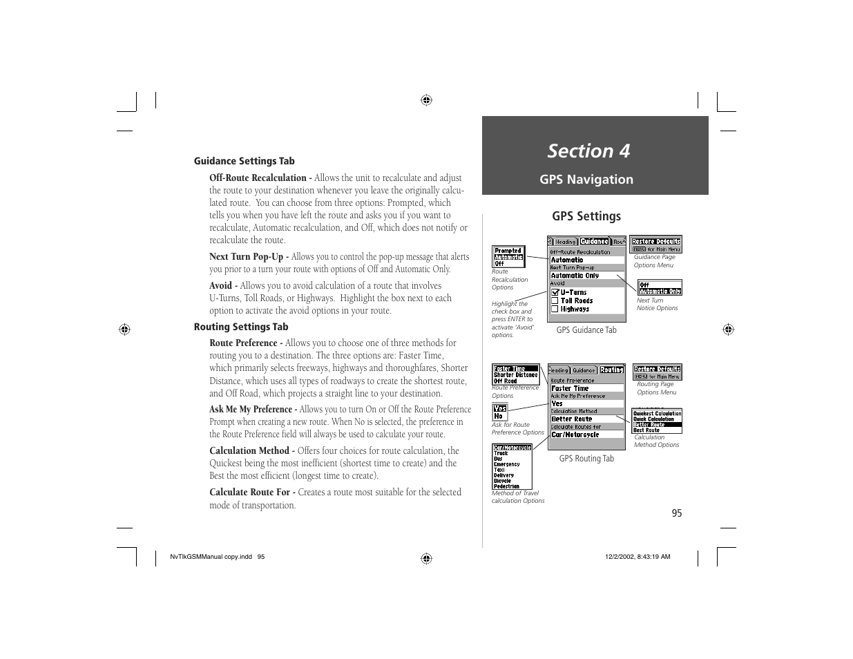 Gps navigation gps settings | Garmin NavTalk GSM User Manual | Page 105 / 130