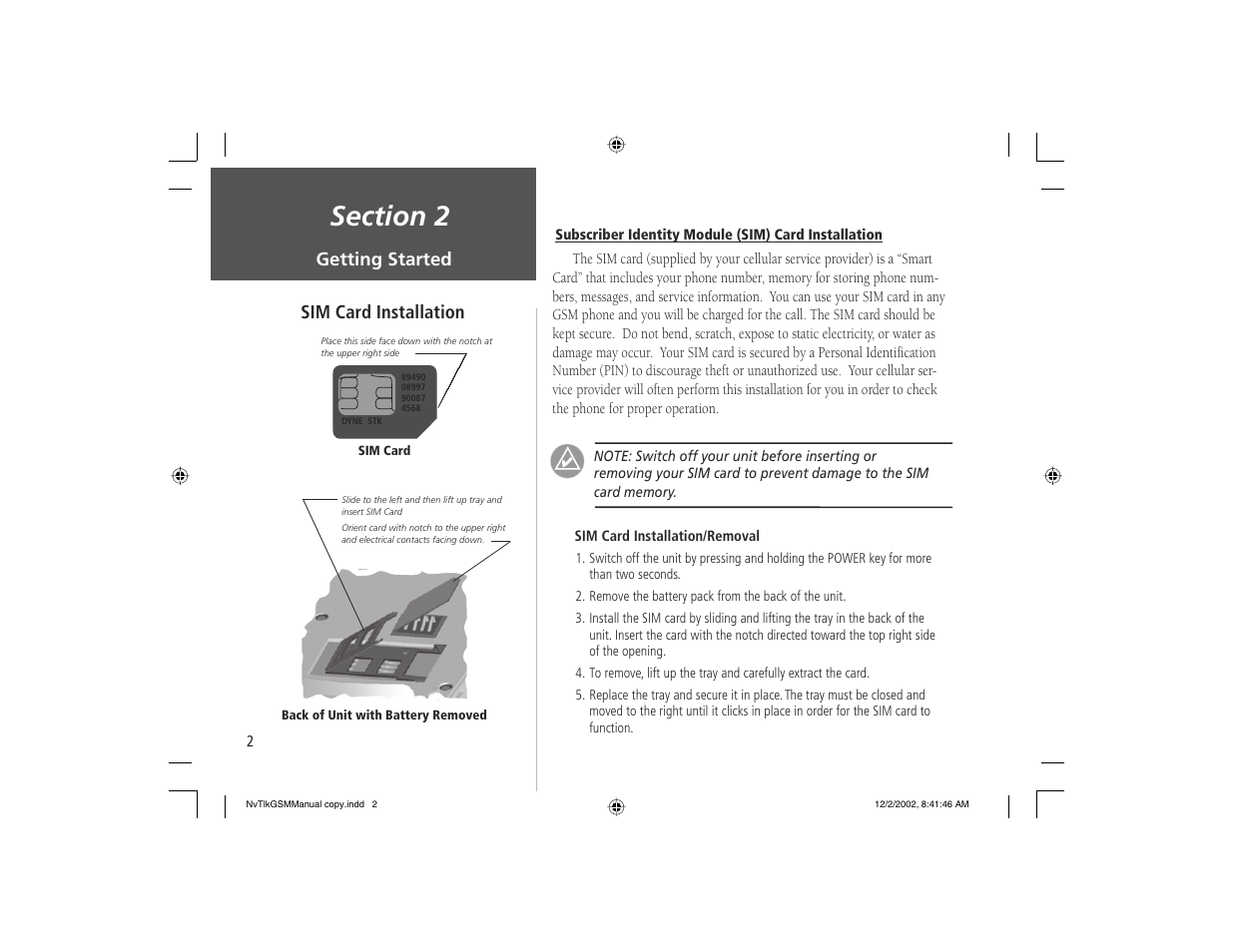 Getting started, Sim card installation | Garmin NavTalk GSM User Manual | Page 12 / 130