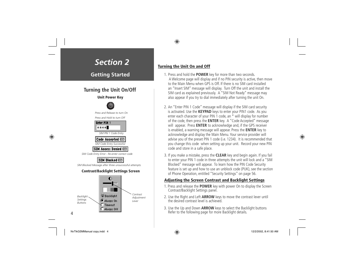 Getting started, Turning the unit on/off | Garmin NavTalk GSM User Manual | Page 14 / 130