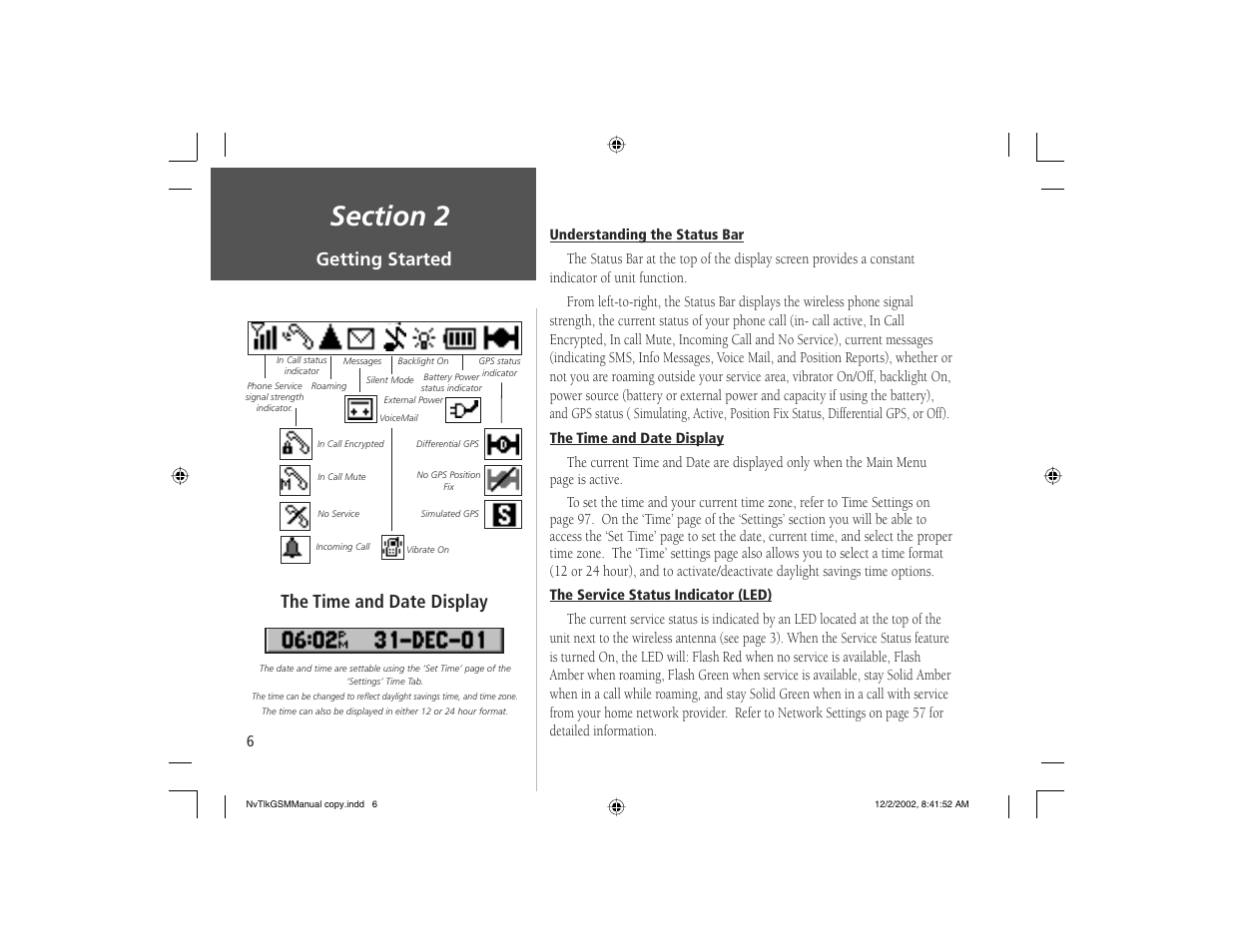 Getting started, The time and date display | Garmin NavTalk GSM User Manual | Page 16 / 130