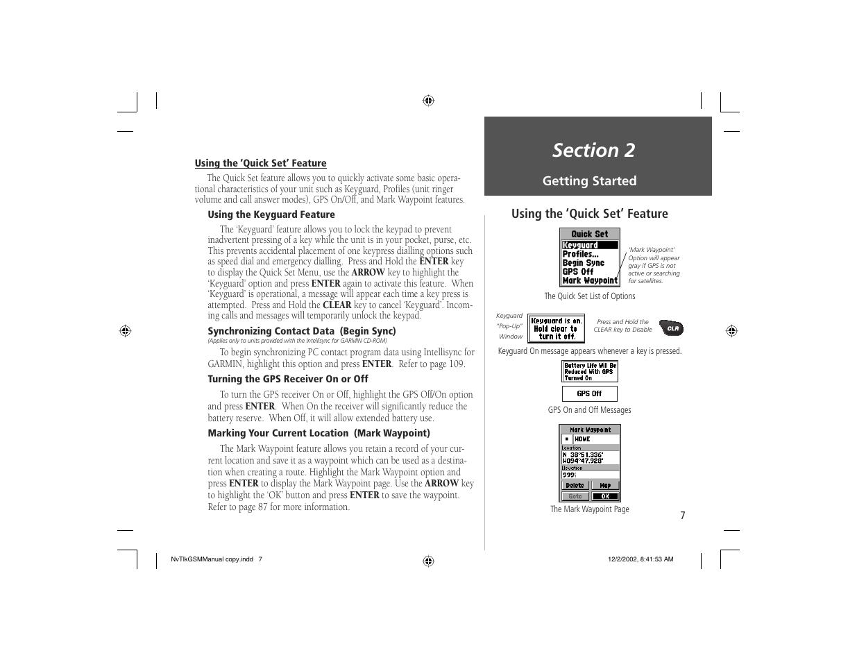 Getting started, Using the ‘quick set’ feature | Garmin NavTalk GSM User Manual | Page 17 / 130
