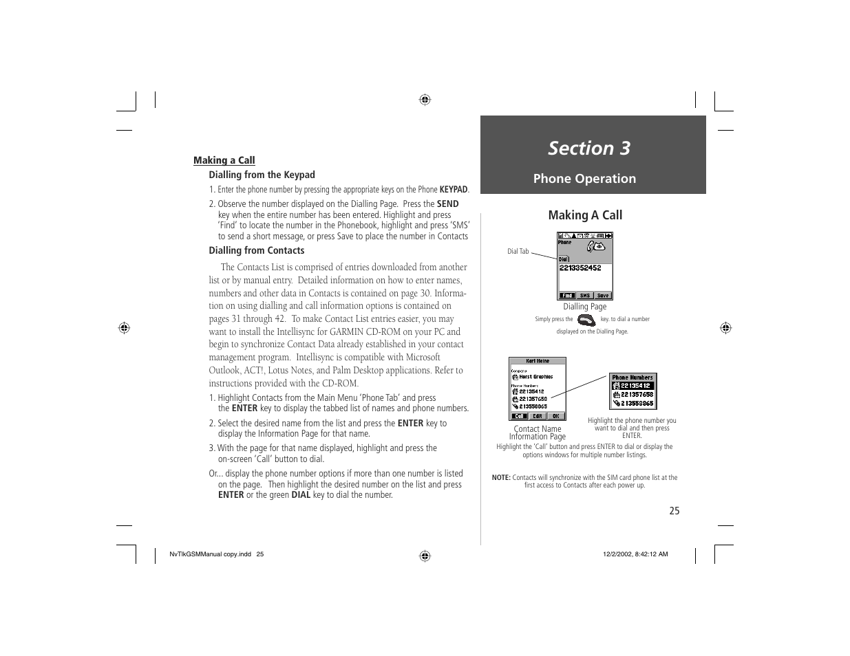 Making a call phone operation | Garmin NavTalk GSM User Manual | Page 35 / 130