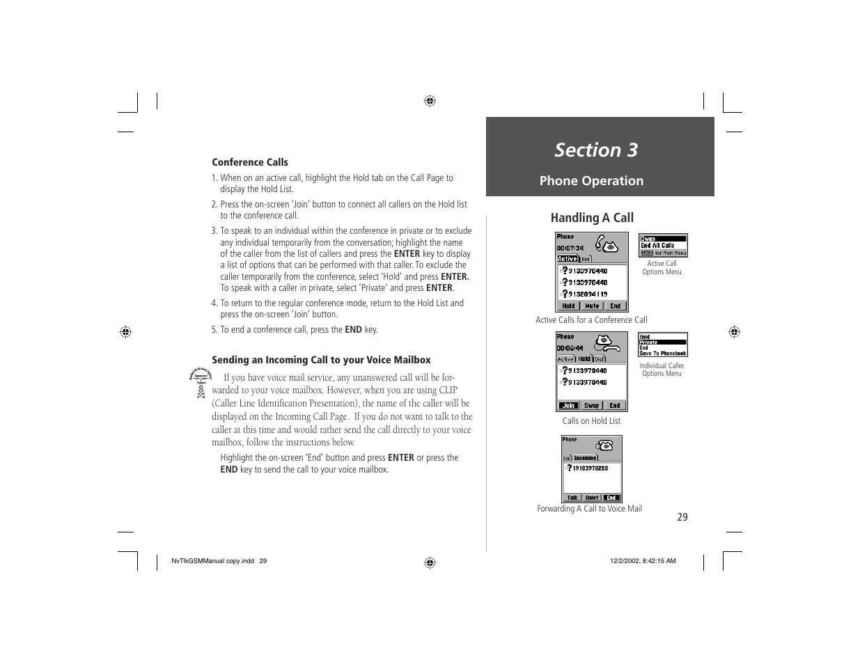 Handling a call phone operation | Garmin NavTalk GSM User Manual | Page 39 / 130