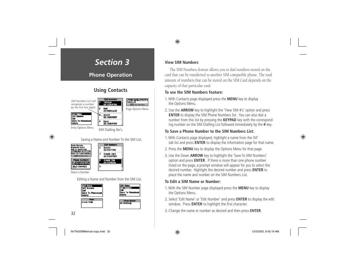 Phone operation using contacts | Garmin NavTalk GSM User Manual | Page 42 / 130