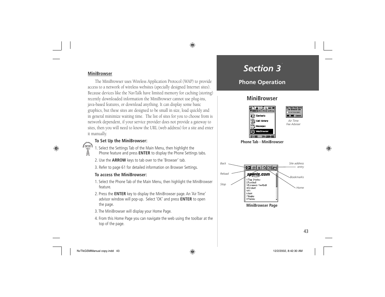 Navtalk, Minibrowser phone operation | Garmin NavTalk GSM User Manual | Page 53 / 130