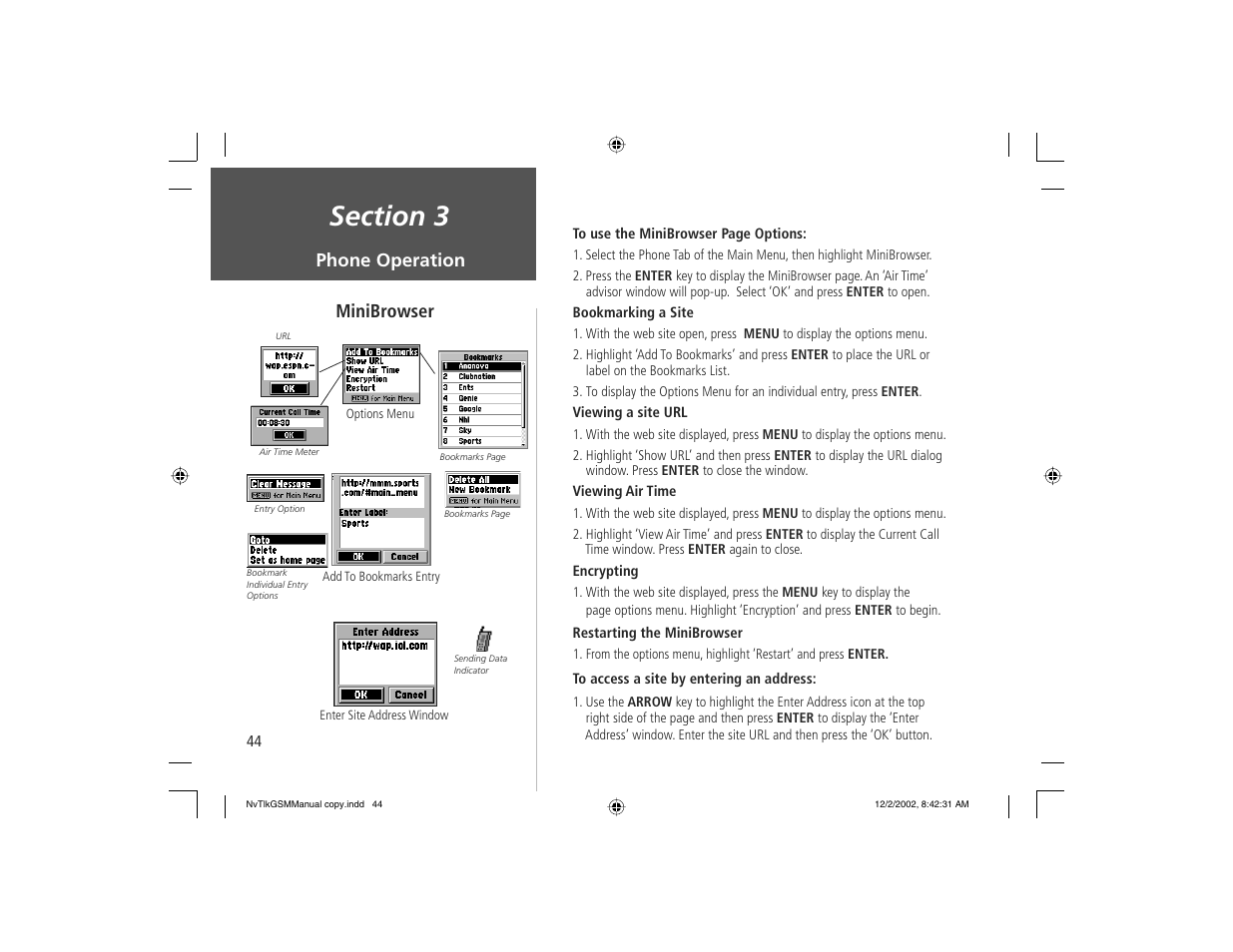 Phone operation minibrowser | Garmin NavTalk GSM User Manual | Page 54 / 130