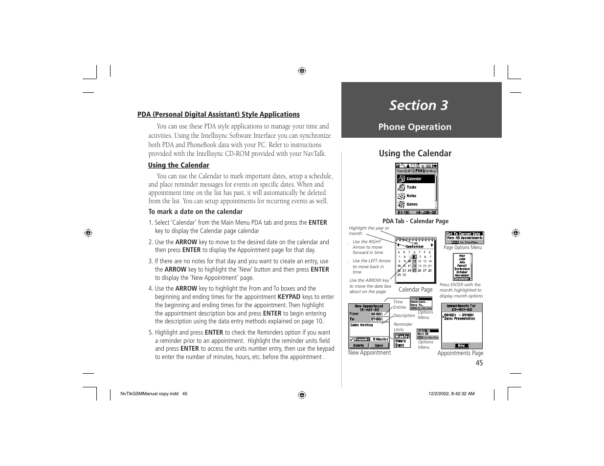 Phone operation using the calendar | Garmin NavTalk GSM User Manual | Page 55 / 130