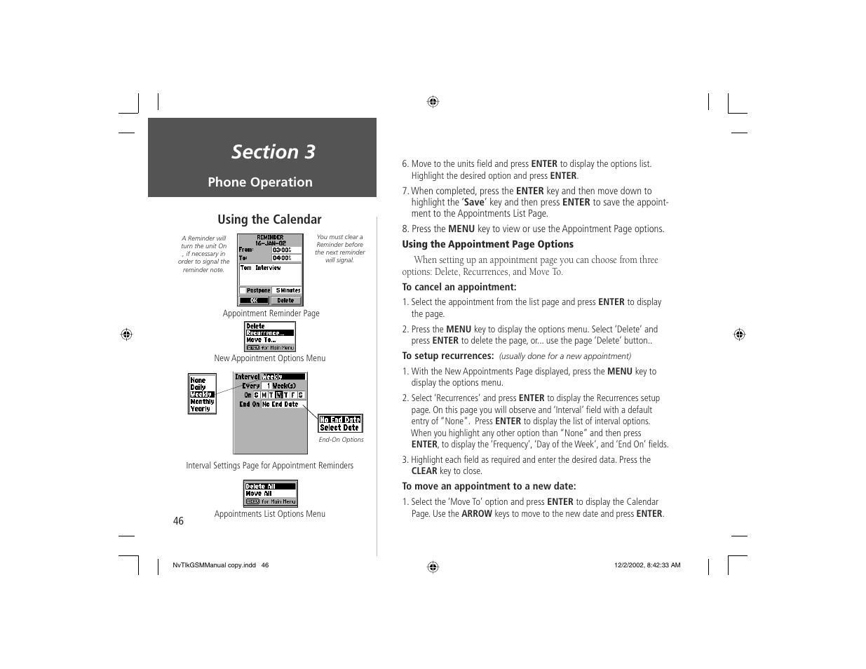 Using the calendar phone operation | Garmin NavTalk GSM User Manual | Page 56 / 130