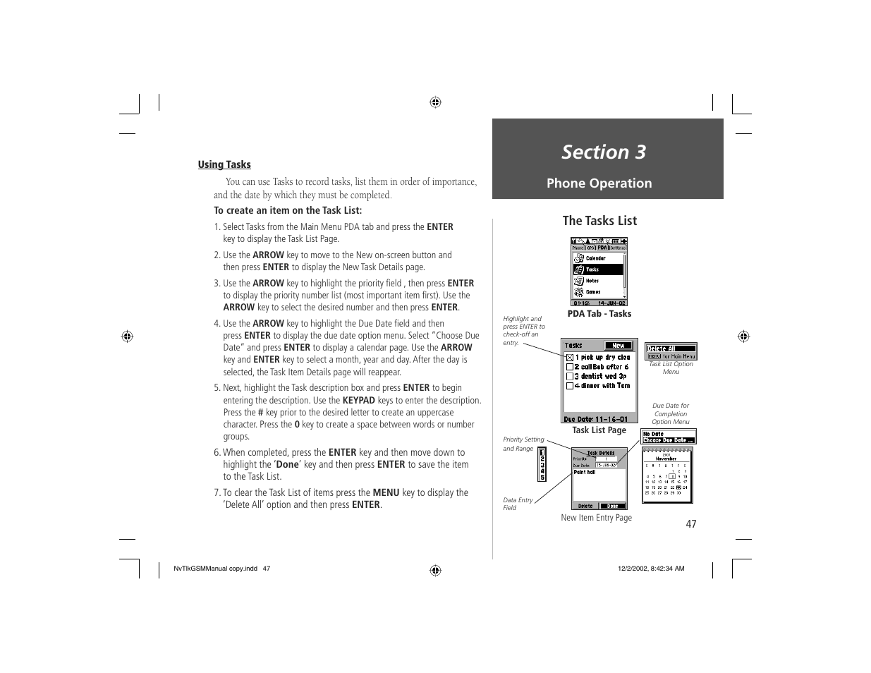 Phone operation the tasks list | Garmin NavTalk GSM User Manual | Page 57 / 130