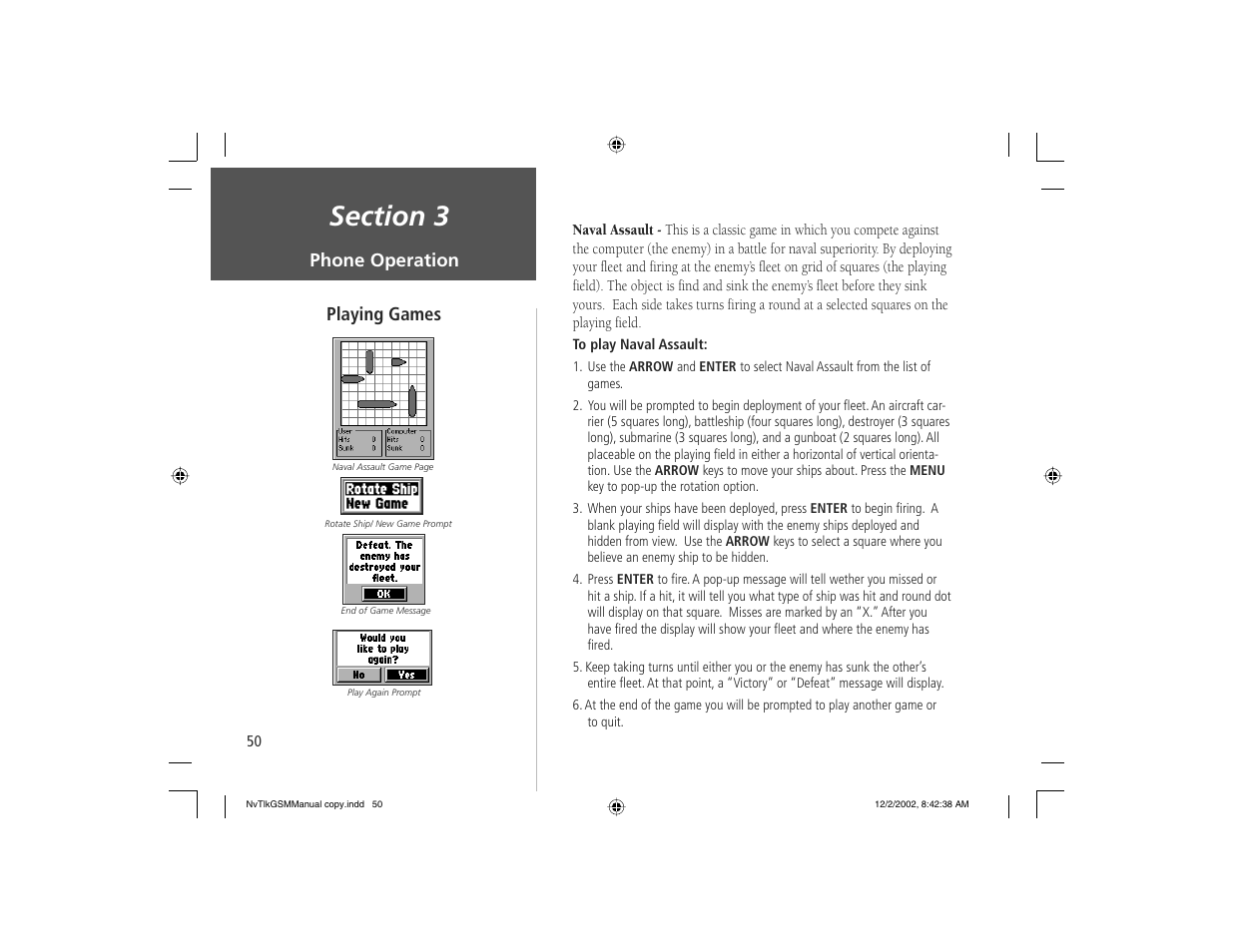 Phone operation, Playing games | Garmin NavTalk GSM User Manual | Page 60 / 130