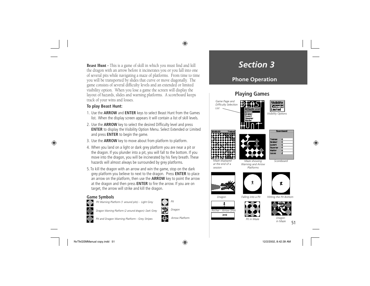 Playing games, Phone operation | Garmin NavTalk GSM User Manual | Page 61 / 130