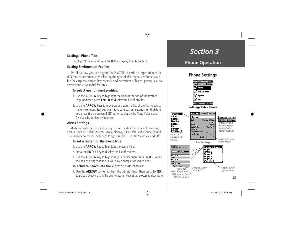 Phone settings, Phone operation | Garmin NavTalk GSM User Manual | Page 63 / 130