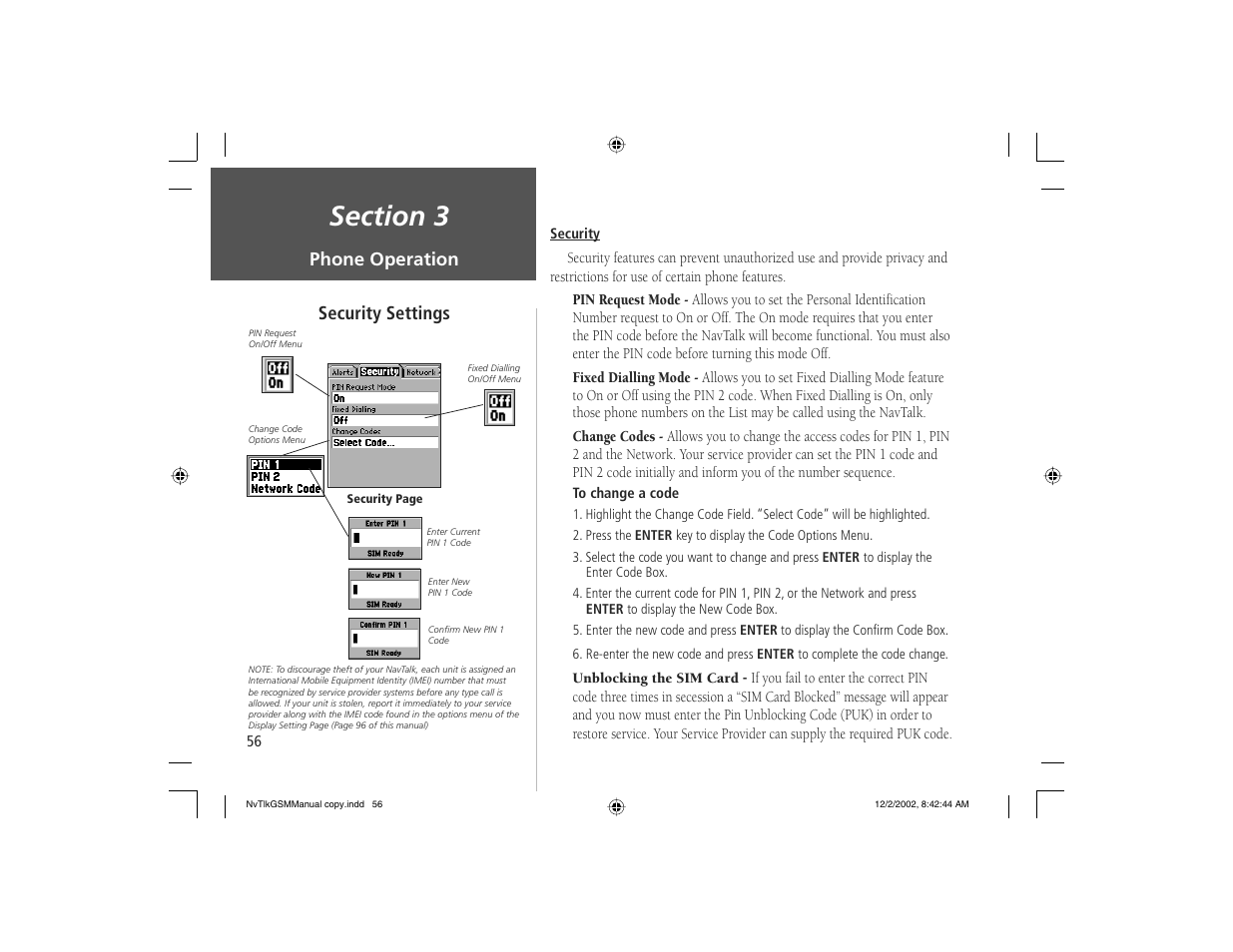 Phone operation security settings | Garmin NavTalk GSM User Manual | Page 66 / 130