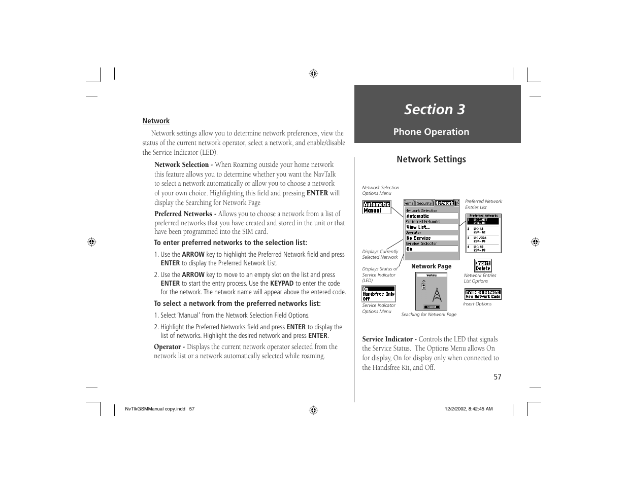 Network settings phone operation | Garmin NavTalk GSM User Manual | Page 67 / 130