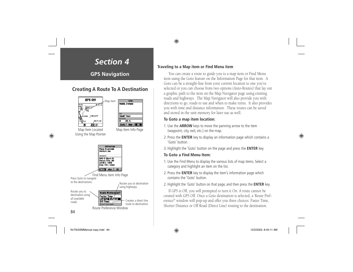 Gps navigation creating a route to a destination | Garmin NavTalk GSM User Manual | Page 94 / 130