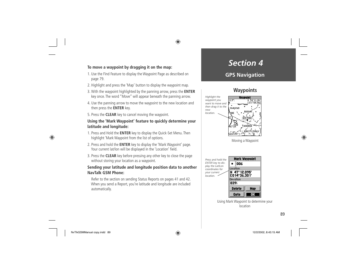 Waypoints, Gps navigation | Garmin NavTalk GSM User Manual | Page 99 / 130