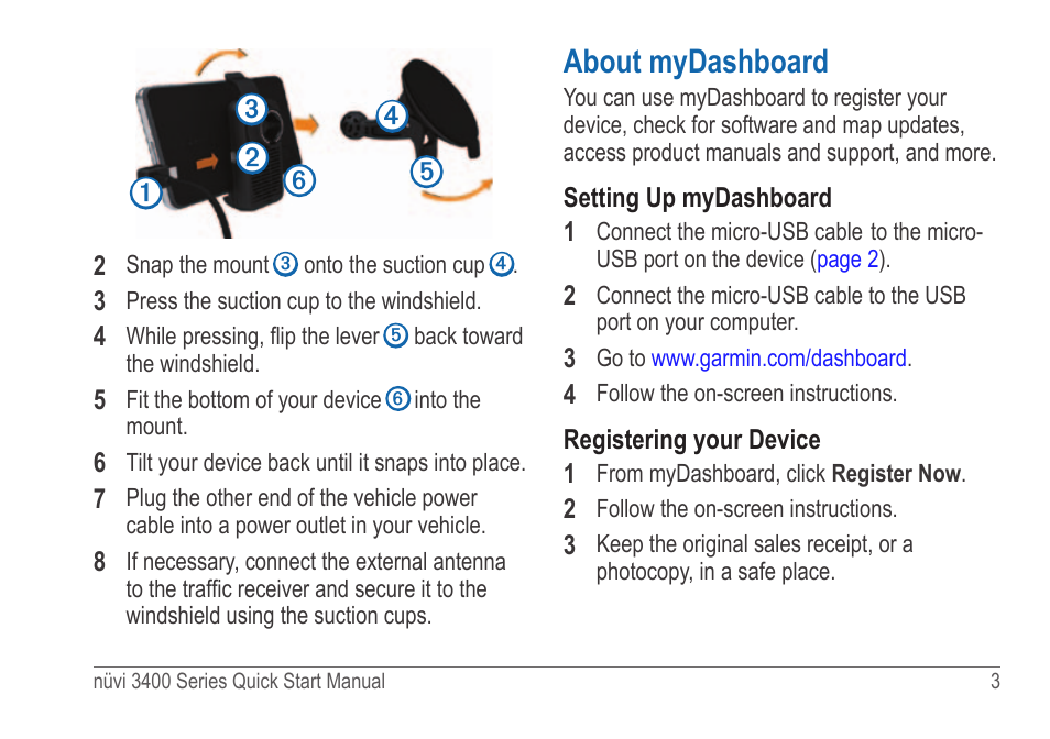 Register the device, About mydashboard | Garmin nuvi 3490LT User Manual | Page 3 / 8