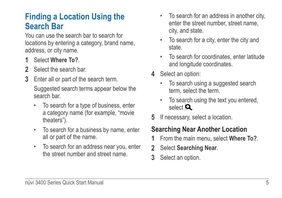 Finding a location using the search bar | Garmin nuvi 3490LT User Manual | Page 5 / 8