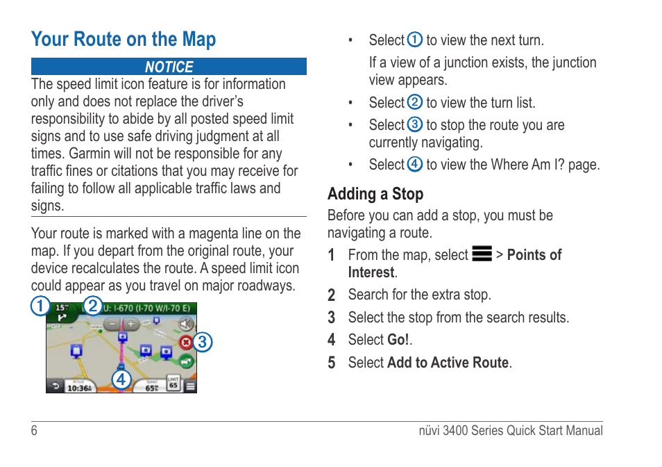 Your route on the map | Garmin nuvi 3490LT User Manual | Page 6 / 8