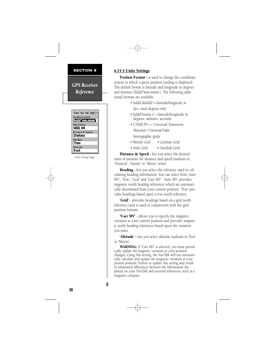 Gps receiver reference | Garmin NavTalk User Manual | Page 110 / 128