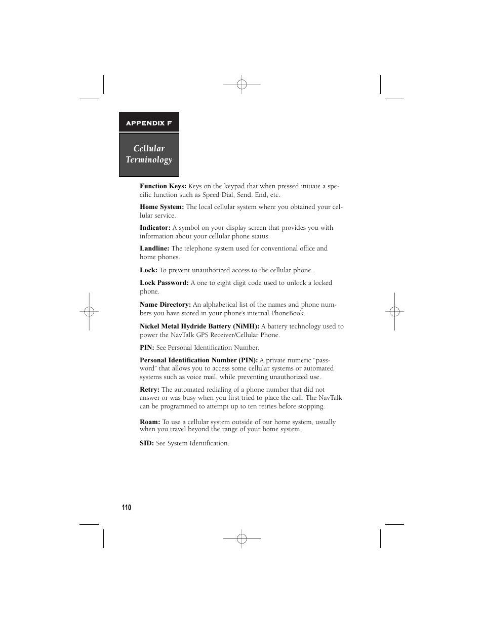 Cellular terminology | Garmin NavTalk User Manual | Page 122 / 128