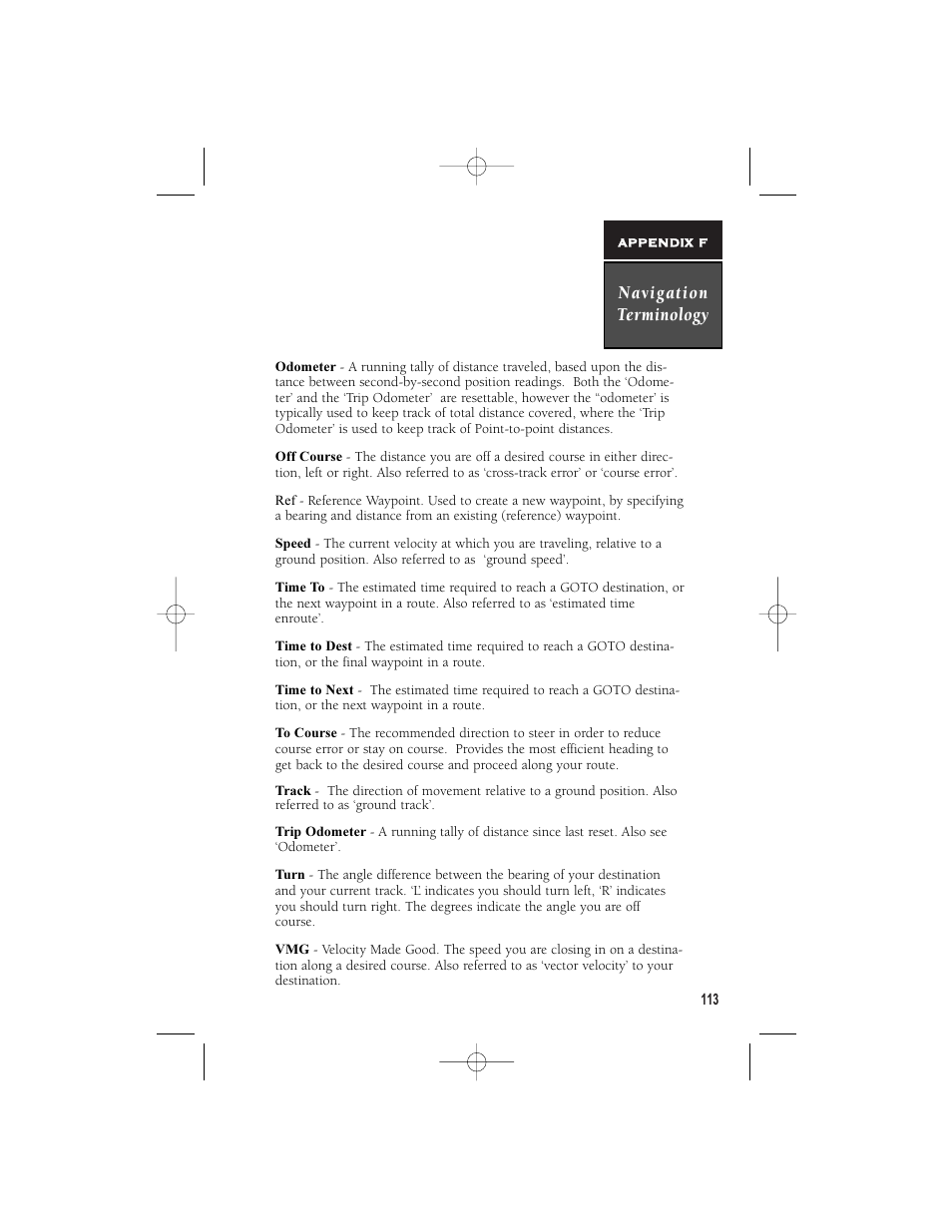 Navigation terminology | Garmin NavTalk User Manual | Page 125 / 128