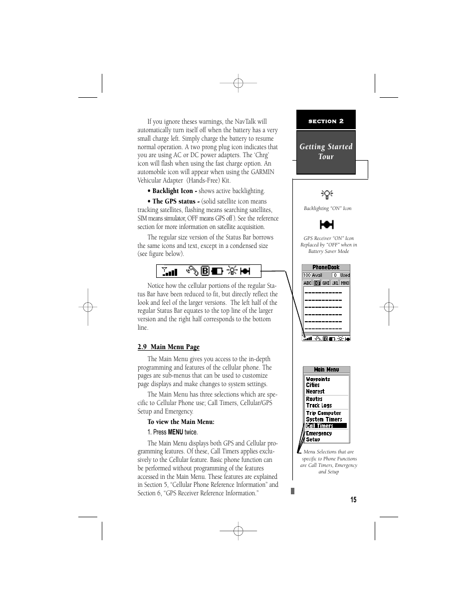 Getting started tour | Garmin NavTalk User Manual | Page 27 / 128