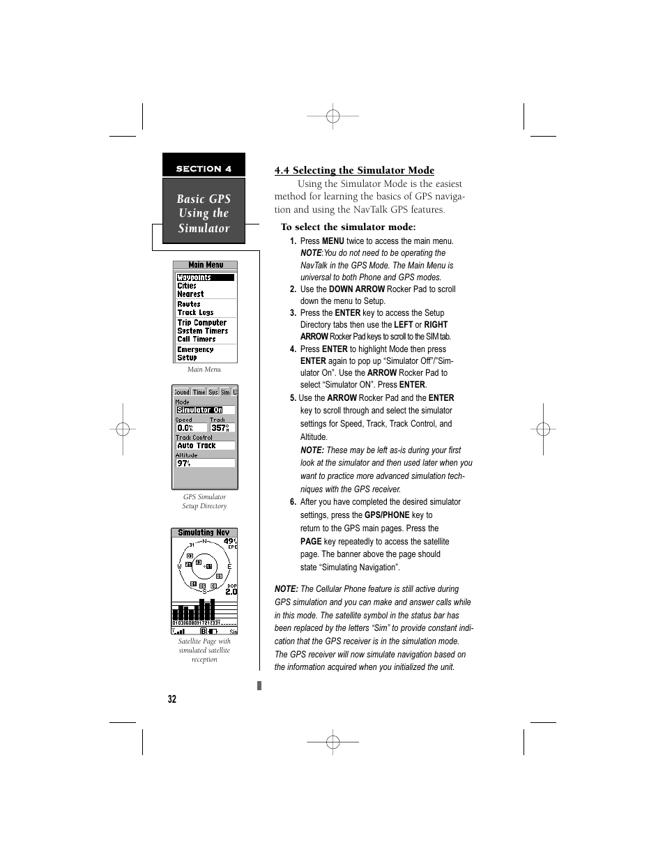 Basic gps using the simulator | Garmin NavTalk User Manual | Page 44 / 128