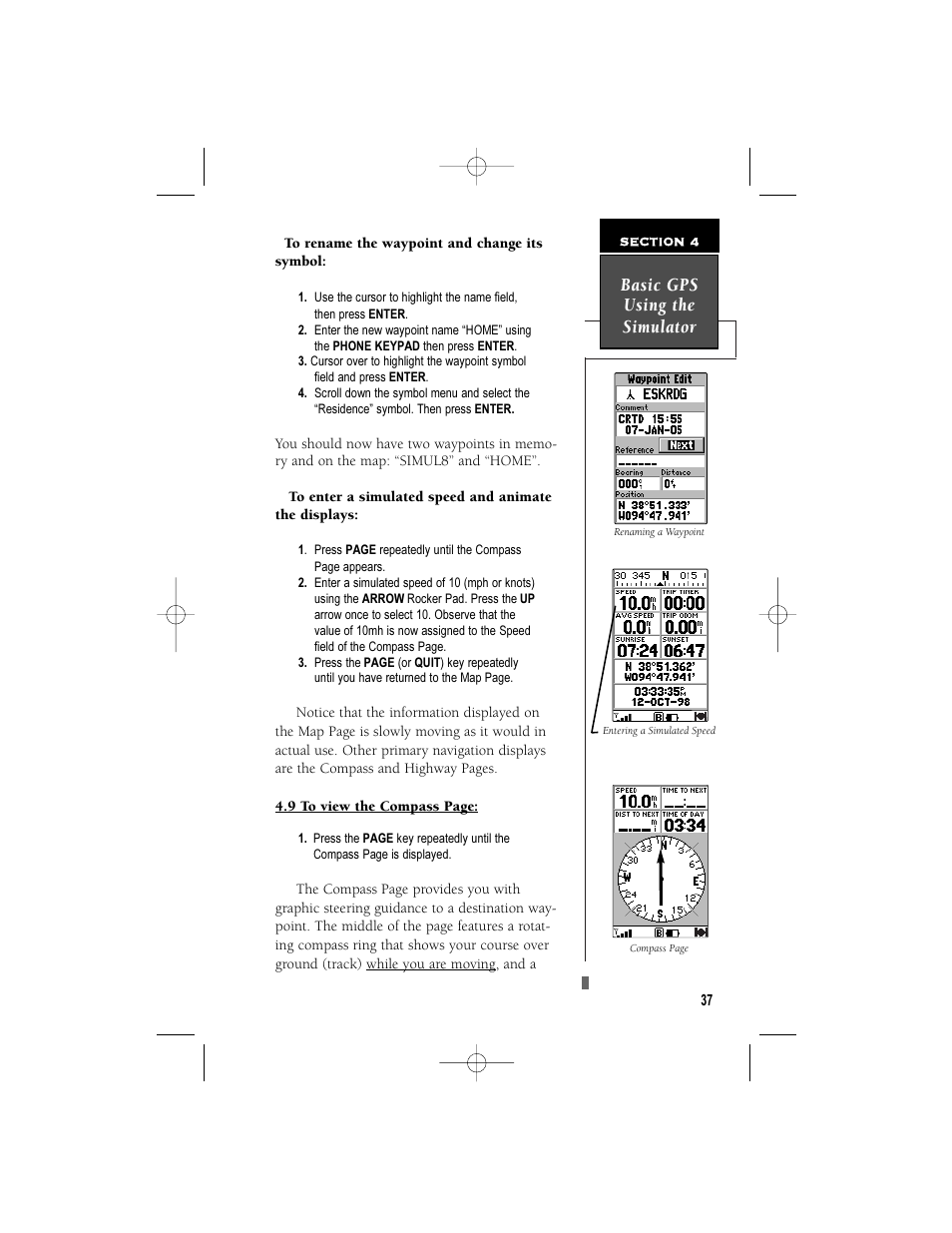 Basic gps using the simulator | Garmin NavTalk User Manual | Page 49 / 128