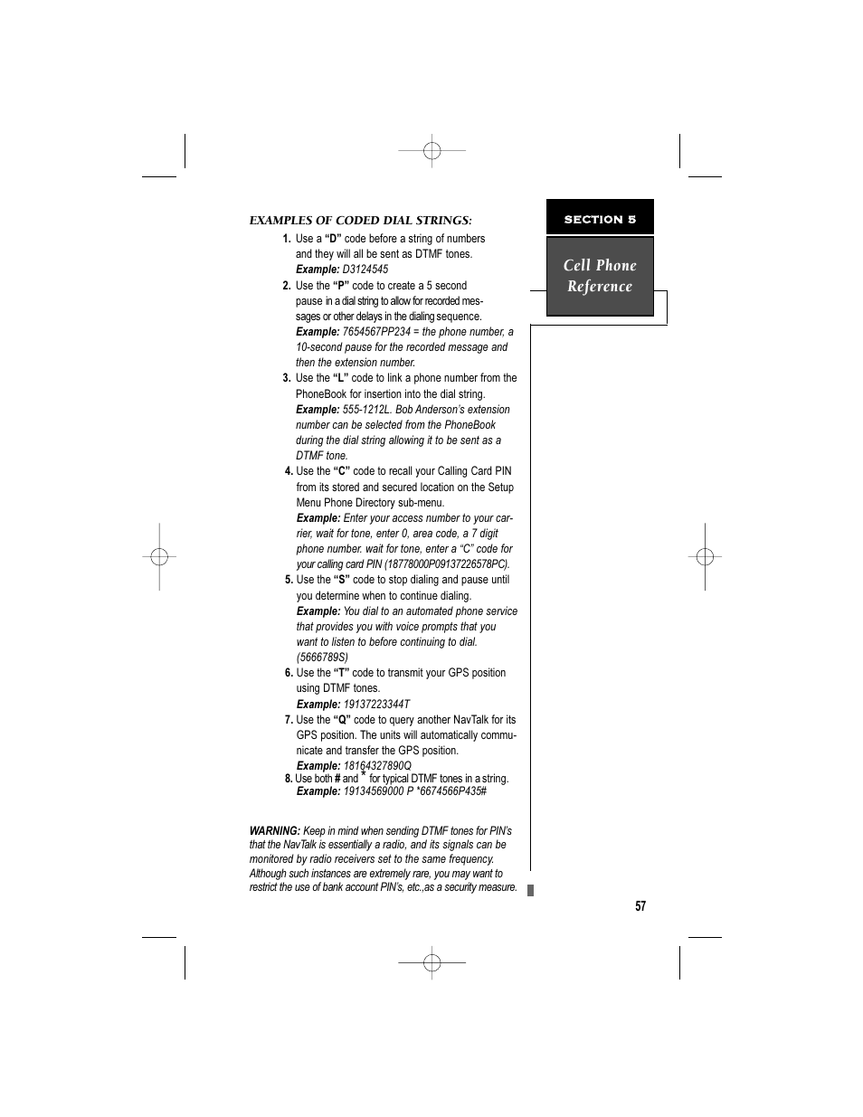 Cell phone reference | Garmin NavTalk User Manual | Page 69 / 128