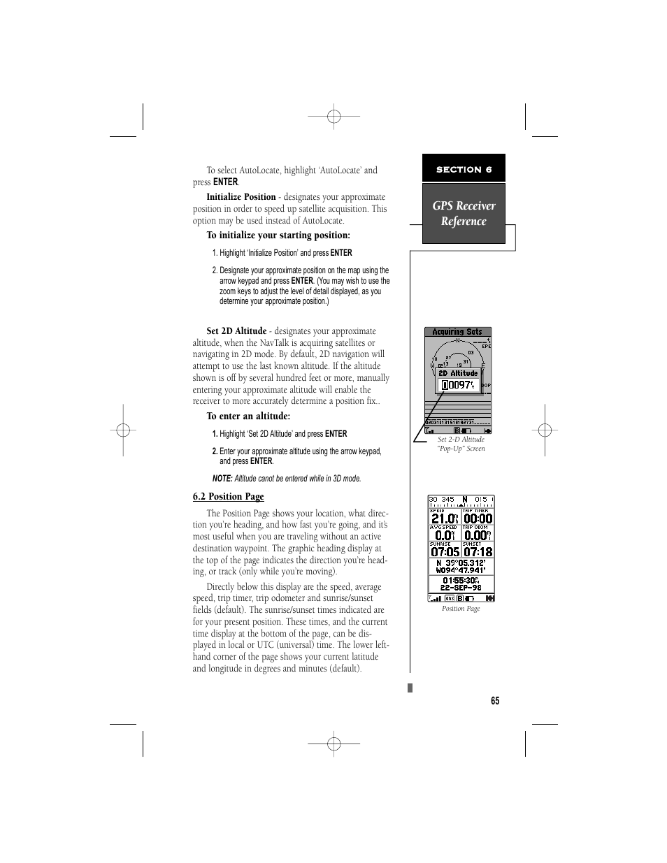 Gps receiver reference | Garmin NavTalk User Manual | Page 77 / 128