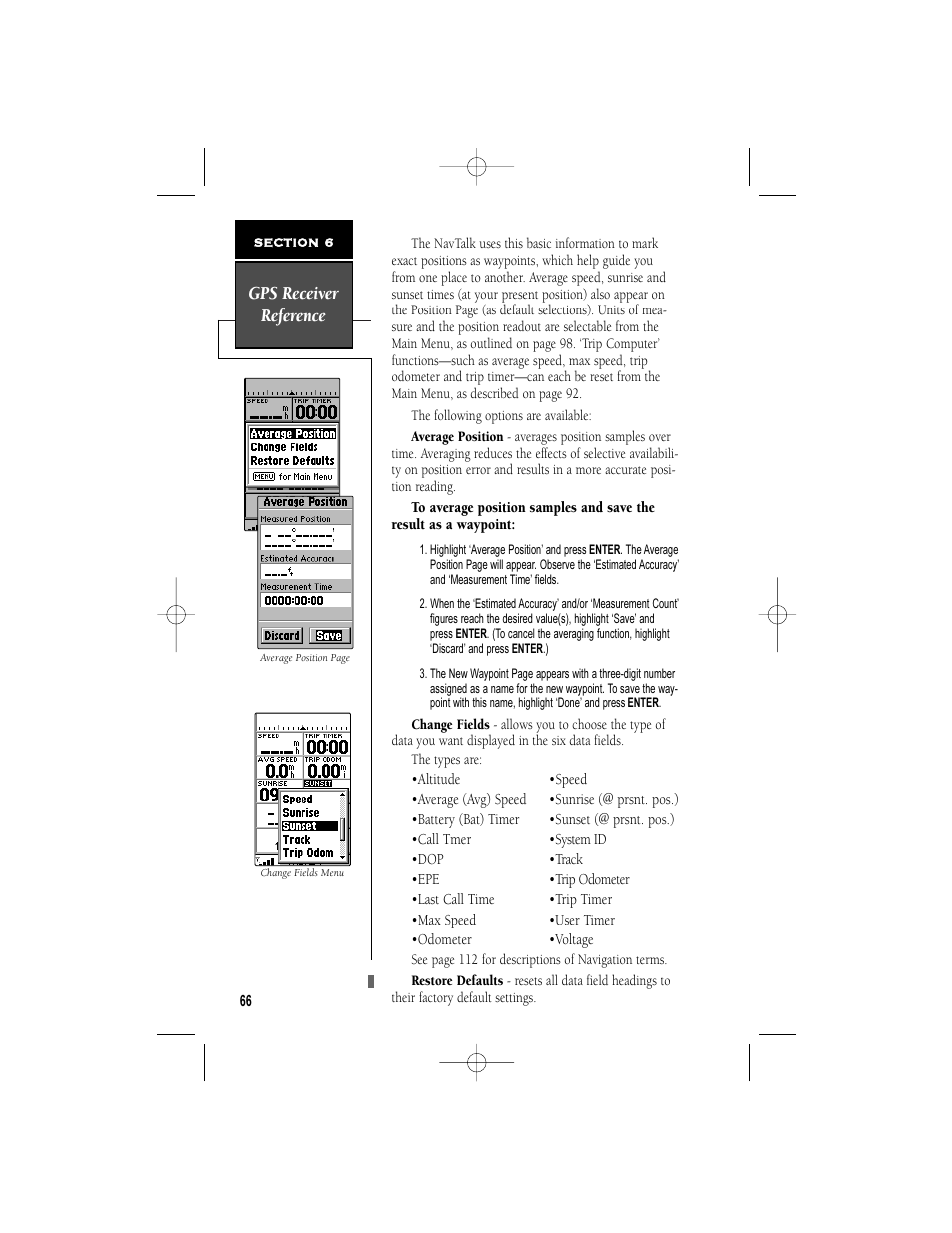 Gps receiver reference | Garmin NavTalk User Manual | Page 78 / 128