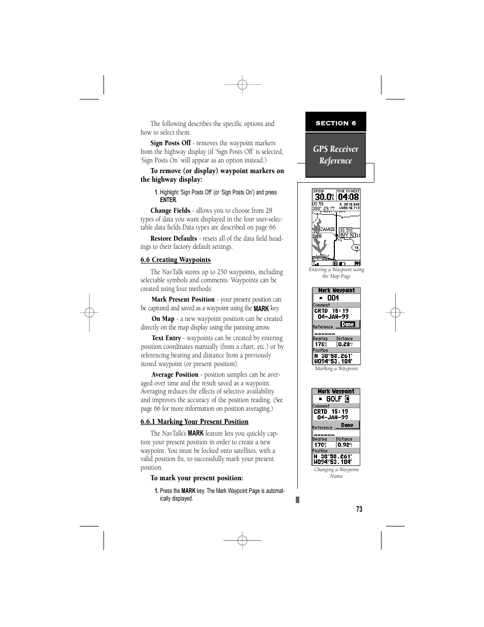 Gps receiver reference | Garmin NavTalk User Manual | Page 85 / 128