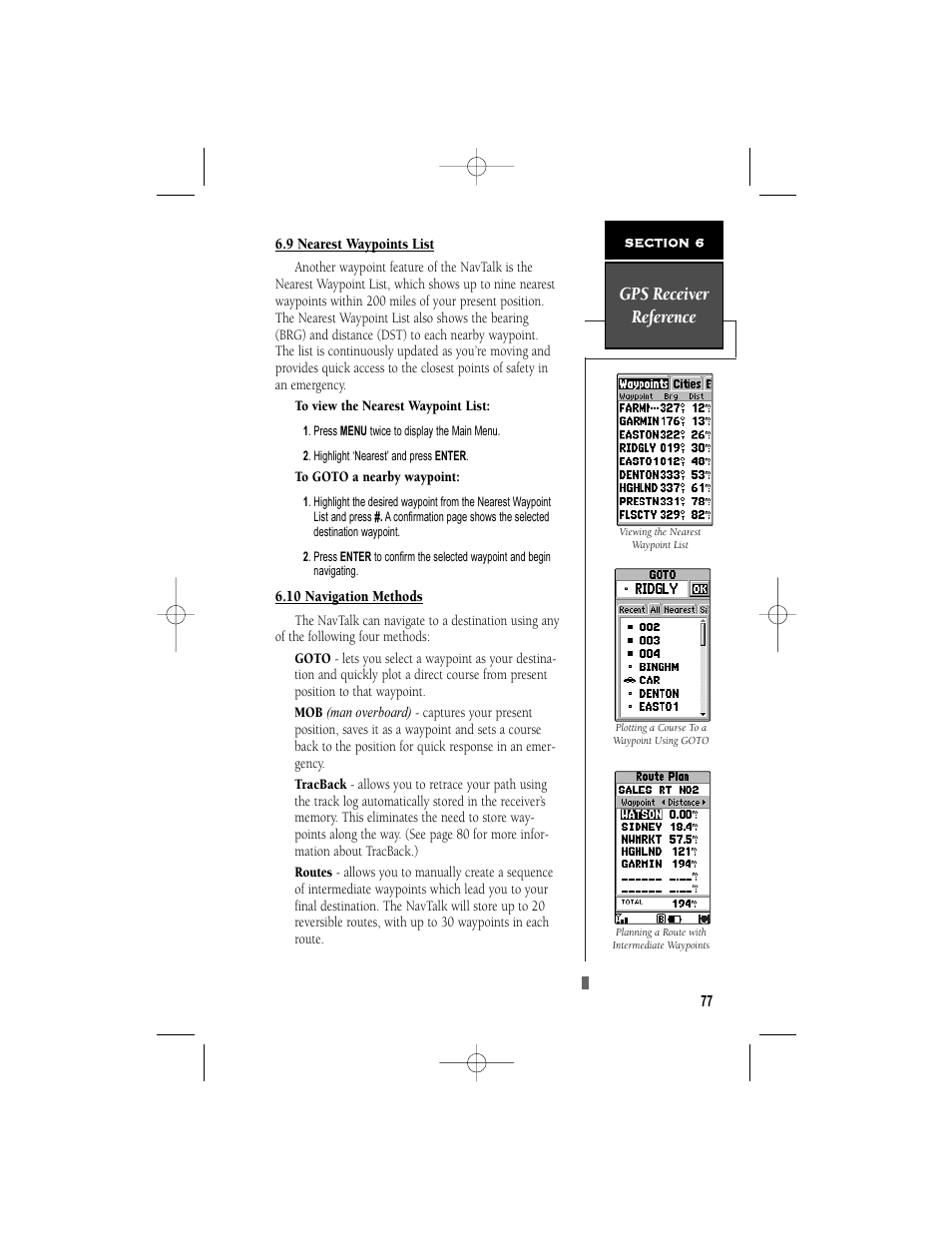 Gps receiver reference | Garmin NavTalk User Manual | Page 89 / 128