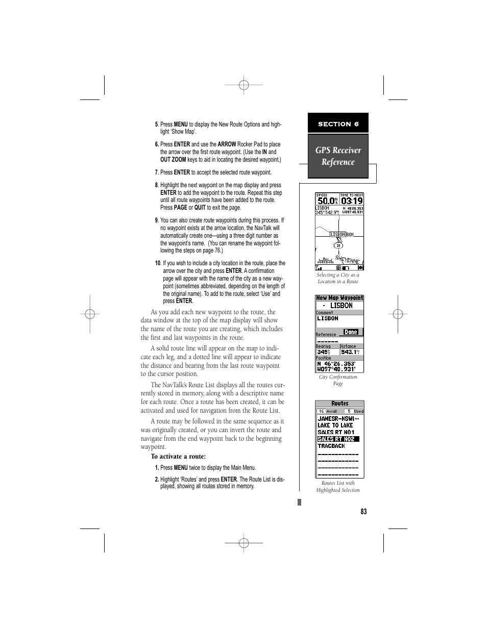 Gps receiver reference | Garmin NavTalk User Manual | Page 95 / 128