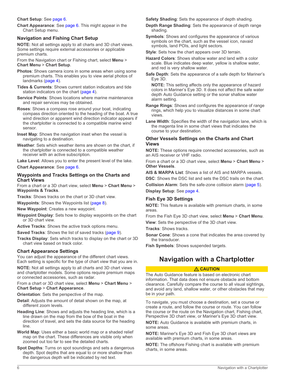 Navigation and fishing chart setup, Chart appearance settings, Fish eye 3d settings | Navigation with a chartplotter | Garmin GPSMAP 8530 Black Box User Manual | Page 12 / 36