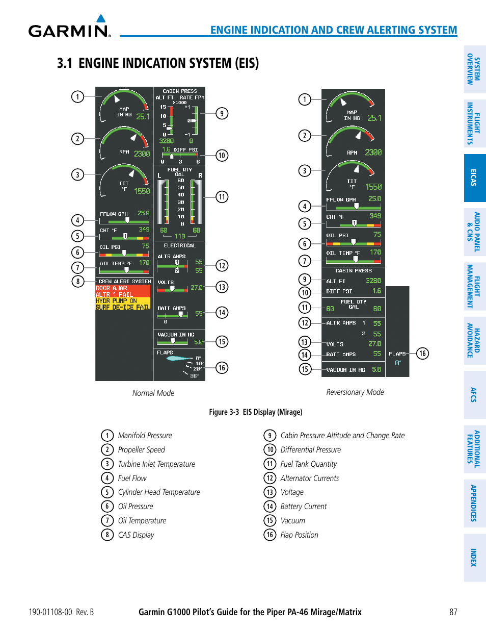 1 engine indication system (eis), Engine indication and crew alerting system | Garmin G1000 Piper PA-46 Matrix User Manual | Page 101 / 600