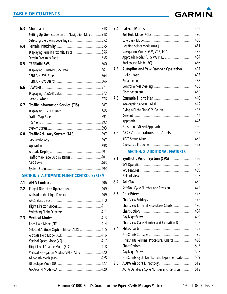 Garmin G1000 Piper PA-46 Matrix User Manual | Page 12 / 600