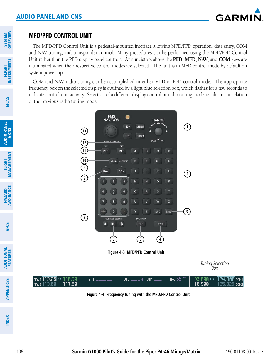 Mfd/pfd control unit, Audio panel and cns | Garmin G1000 Piper PA-46 Matrix User Manual | Page 120 / 600