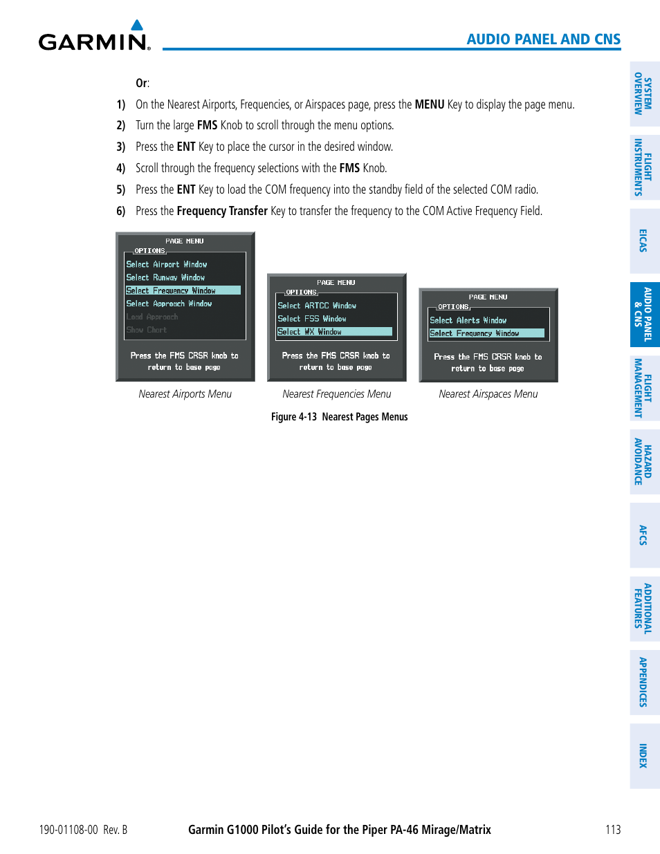 Audio panel and cns | Garmin G1000 Piper PA-46 Matrix User Manual | Page 127 / 600