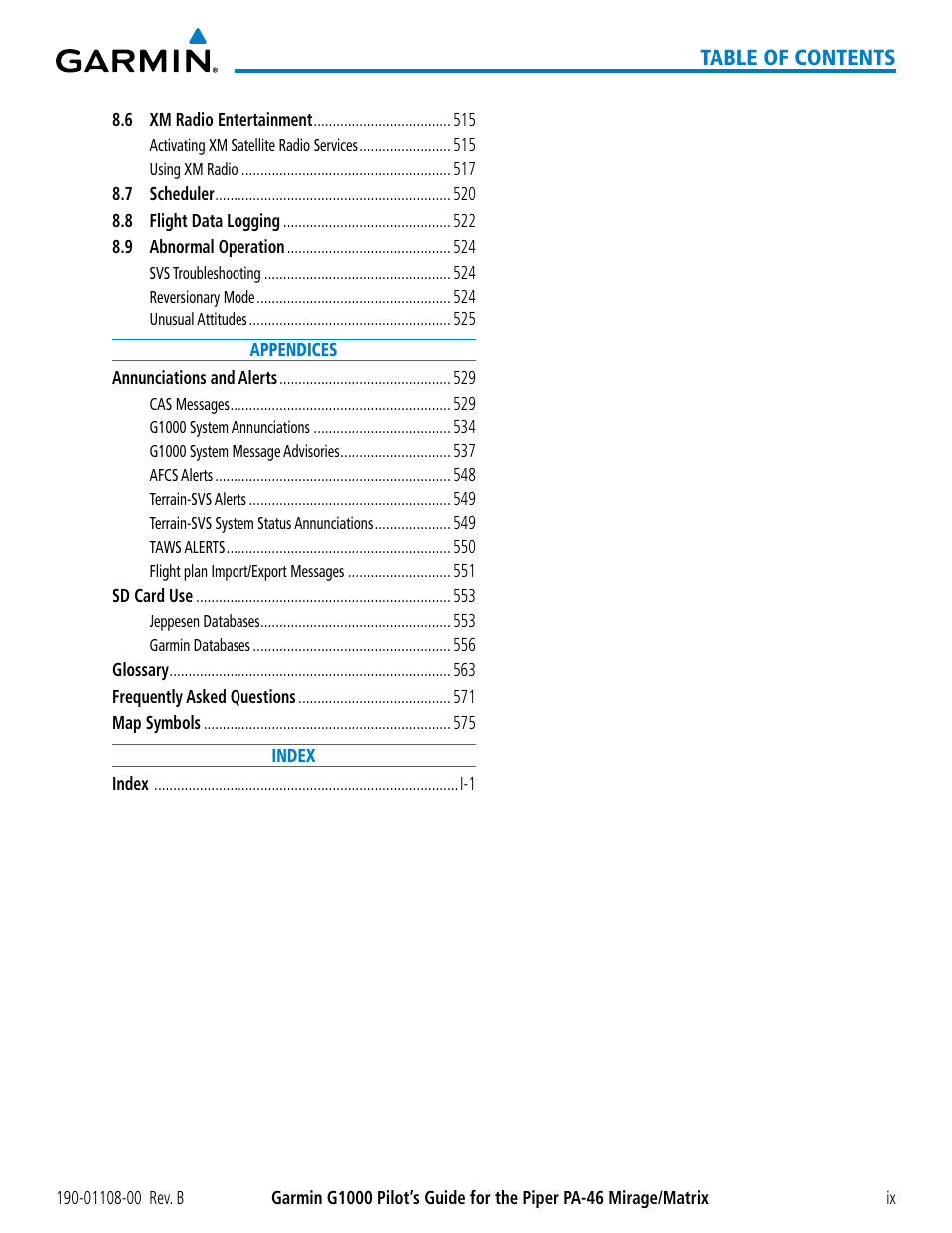Garmin G1000 Piper PA-46 Matrix User Manual | Page 13 / 600