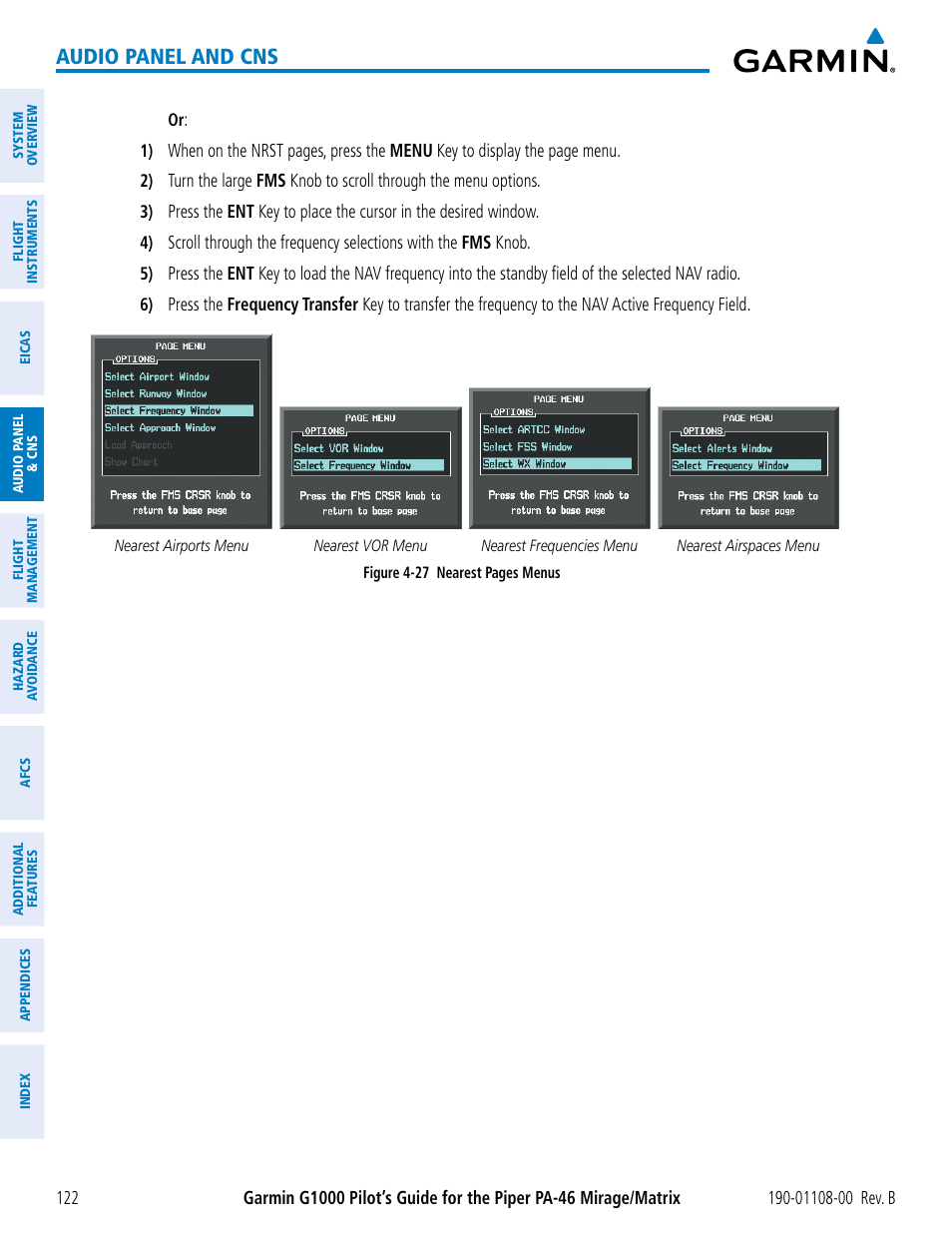 Audio panel and cns | Garmin G1000 Piper PA-46 Matrix User Manual | Page 136 / 600