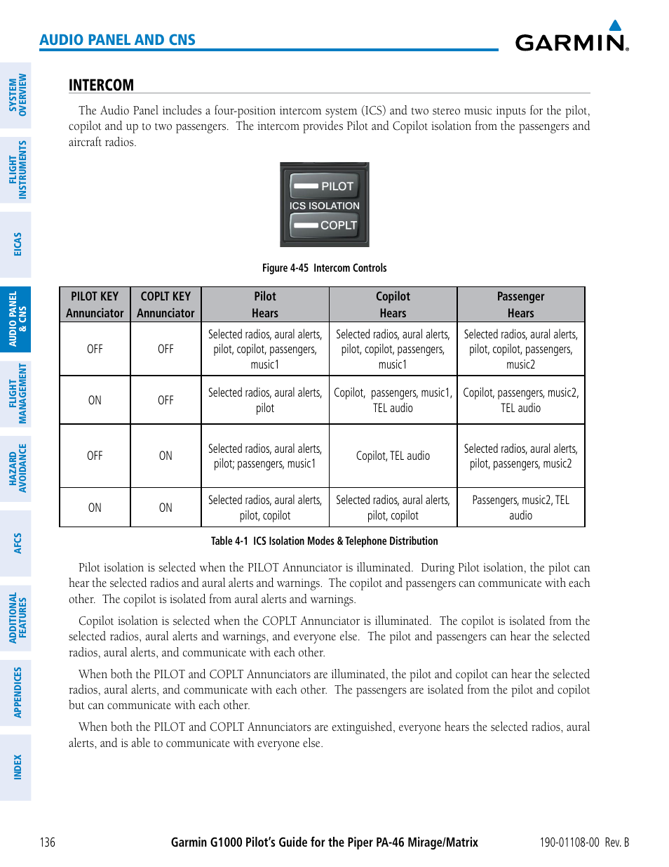 Intercom, Audio panel and cns | Garmin G1000 Piper PA-46 Matrix User Manual | Page 150 / 600