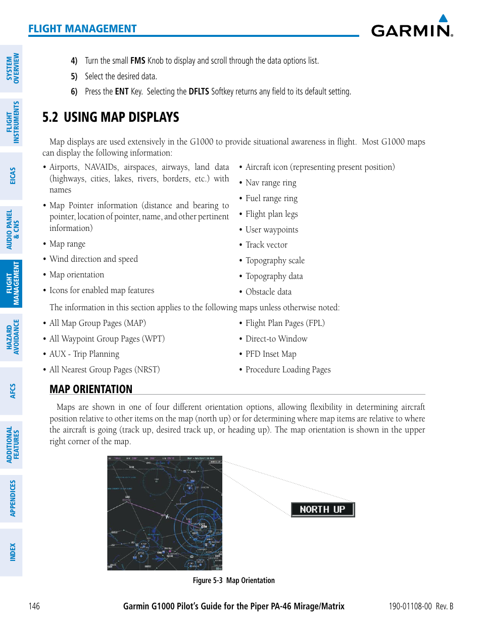 2 using map displays, Map orientation, Flight management | Garmin G1000 Piper PA-46 Matrix User Manual | Page 160 / 600