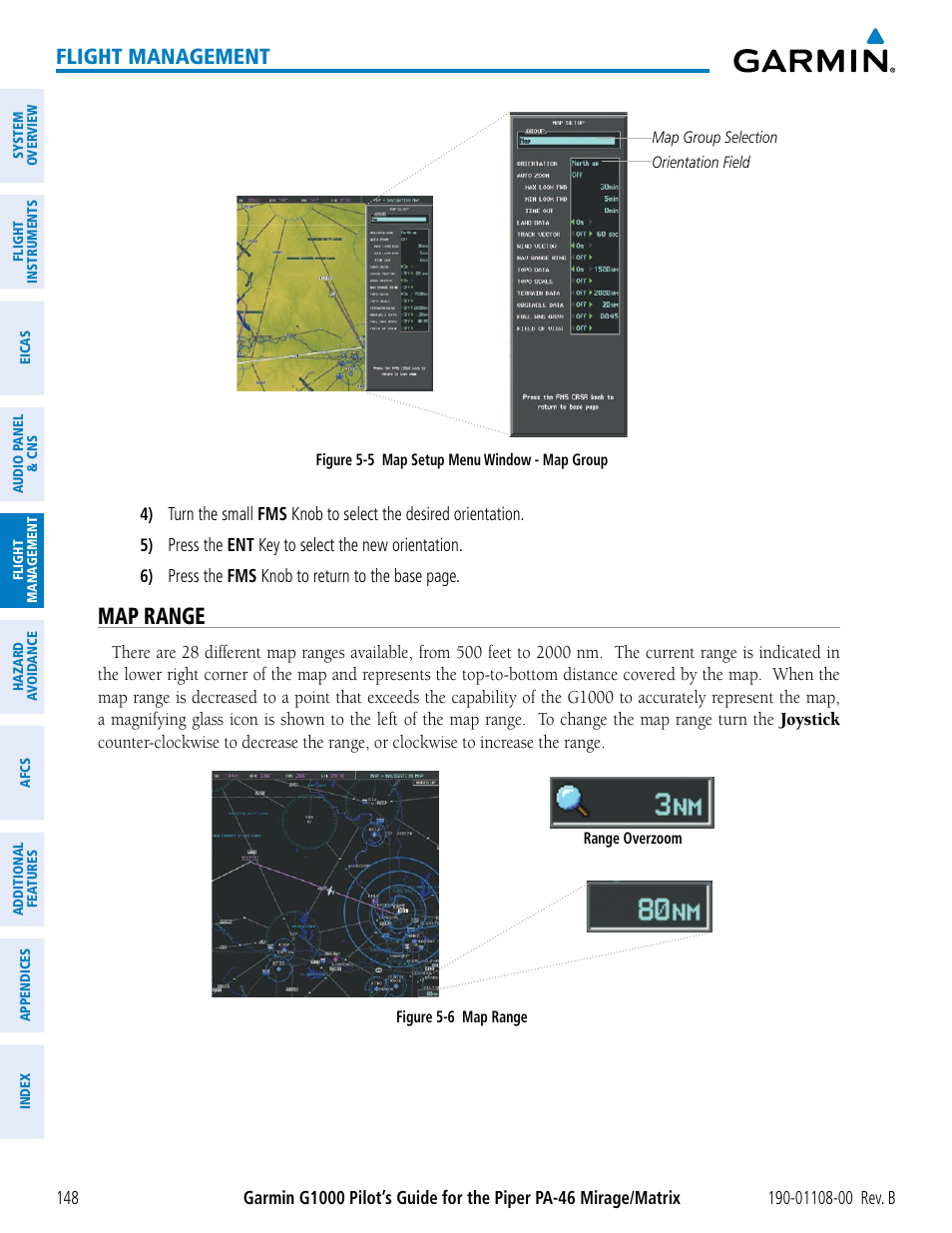 Map range, Flight management | Garmin G1000 Piper PA-46 Matrix User Manual | Page 162 / 600