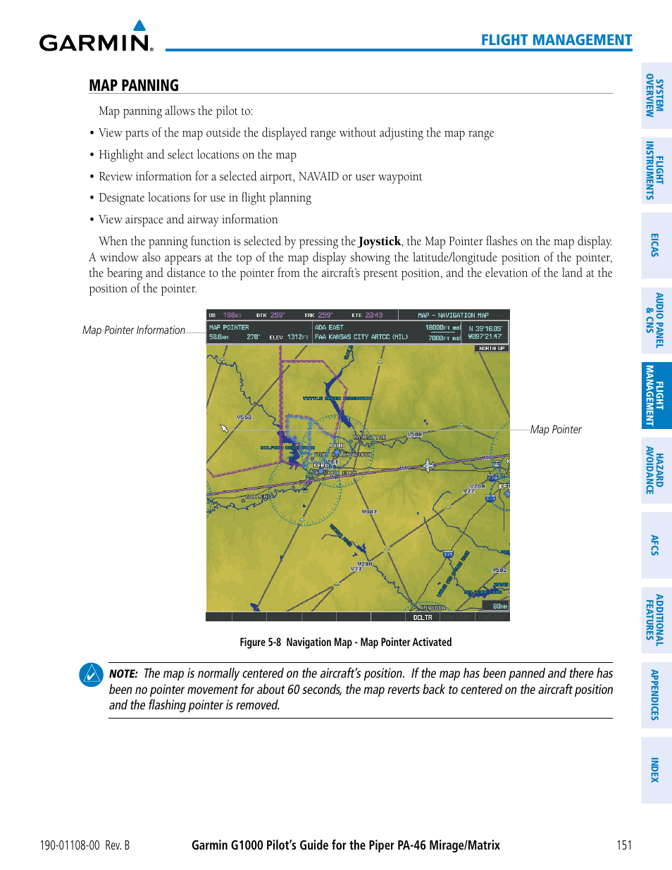 Map panning, Flight management | Garmin G1000 Piper PA-46 Matrix User Manual | Page 165 / 600